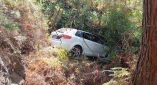 Alanya'da otomobil ormanlık alana uçtu: 1 yaralı