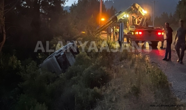Alanya’da freni boşalan otomobil ağaçlık alana yuvarlandı