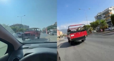 Alanya’da ters istikamette giderek trafiği tahliyeye sokan safari aracını polis affetmedi!