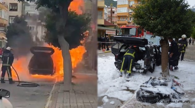 Alanya’da çalıştırdığı otomobil bir anda alev aldı