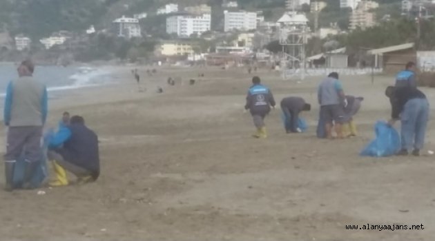 Alanya’da sahiller ziftten temizleniyor