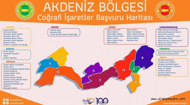 Alanya’nın coğrafi işaretli ürünleri bu haritada