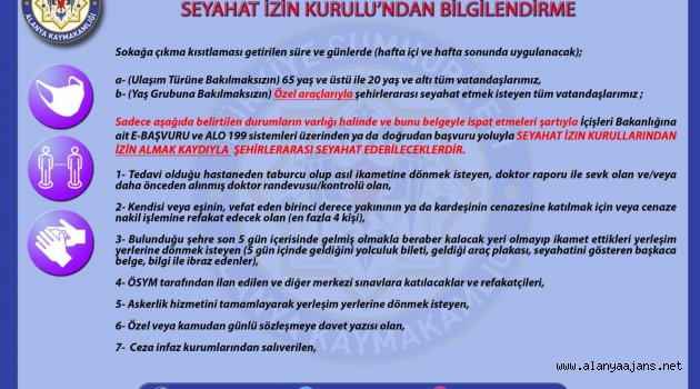 Alanya'da şehirlerarası seyahat edebilecek olanlar açıklandı