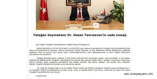 KAYMAKAM VEDA MESAJI YAYINLADI