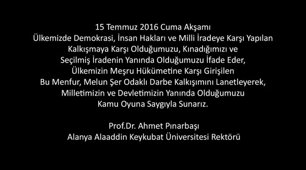 Rektör Pınarbaşı darbe girişimini kınadı